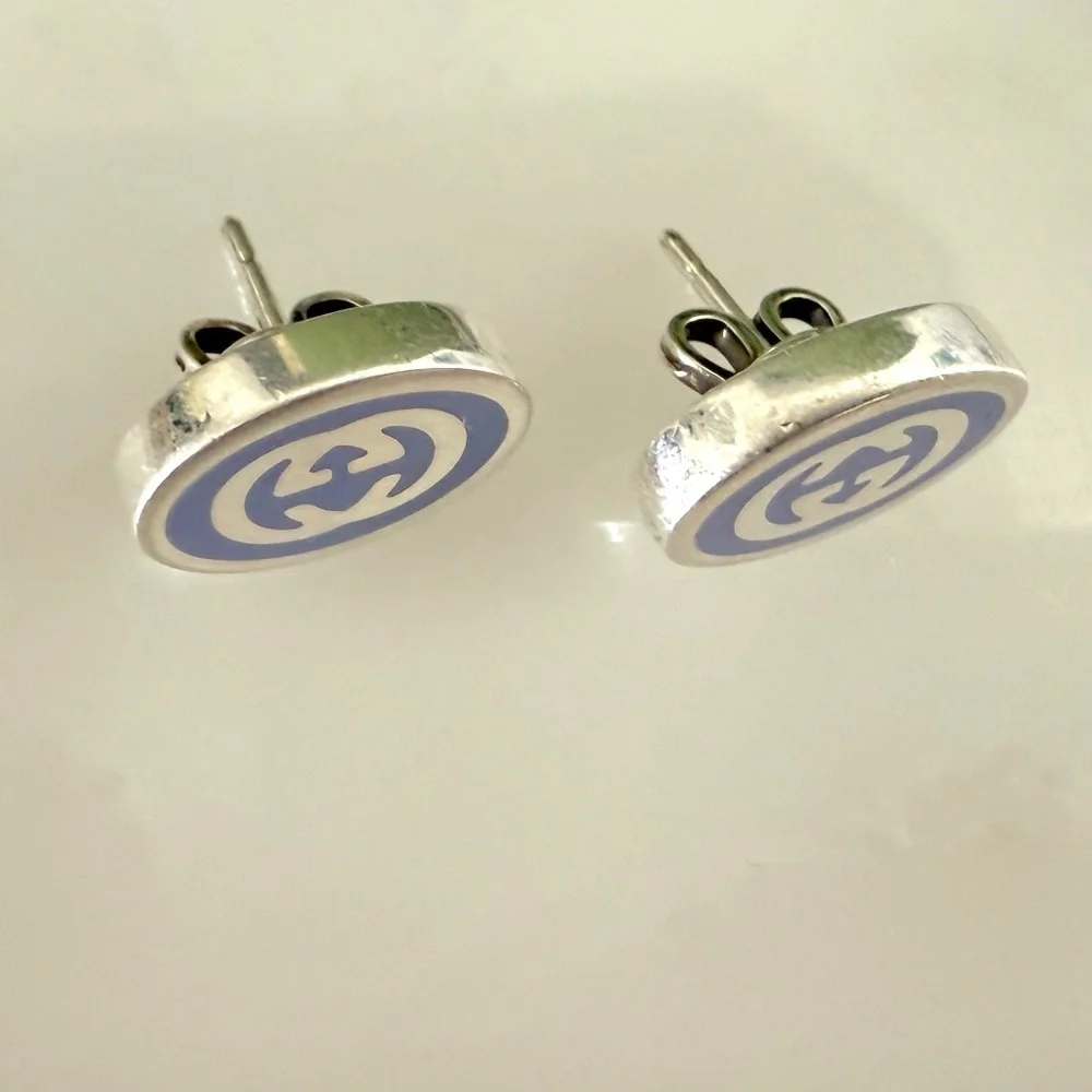 GUCCI 753485 Earrings Interlocking G Enamel‎ Purple & Silver 925 Oval w/Box